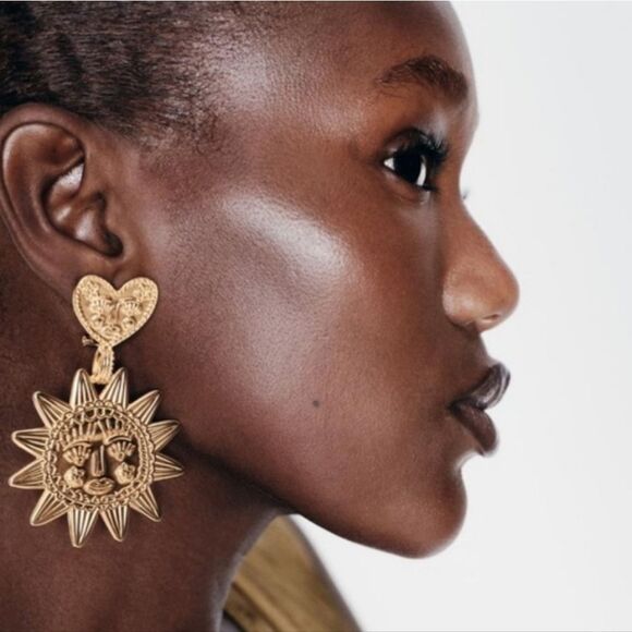 New ZARA Silver Heart Sun boho bohemian earrings - Picture 9 of 9